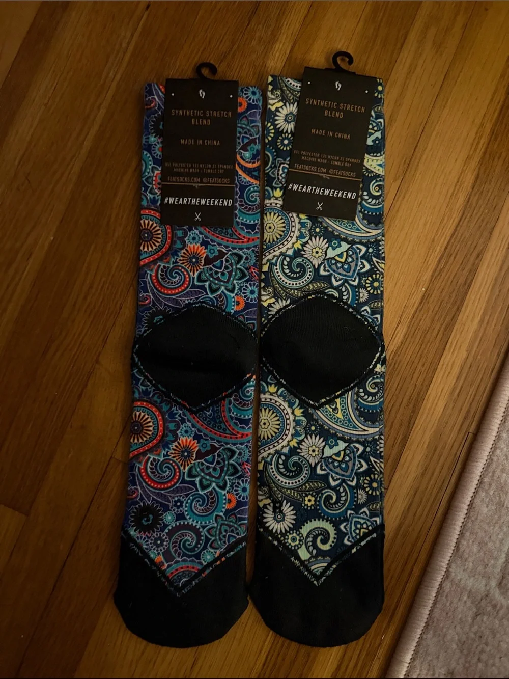 Men's Large Paisley Crew Socks - Blue & Teal 2 pairs
